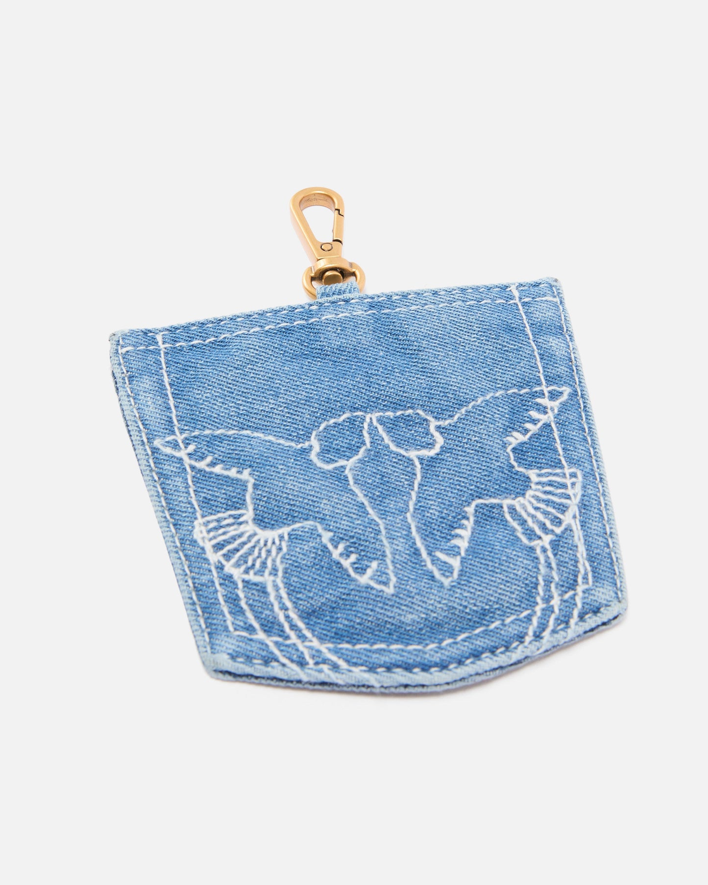 Pocket-shaped card holder charm in denim