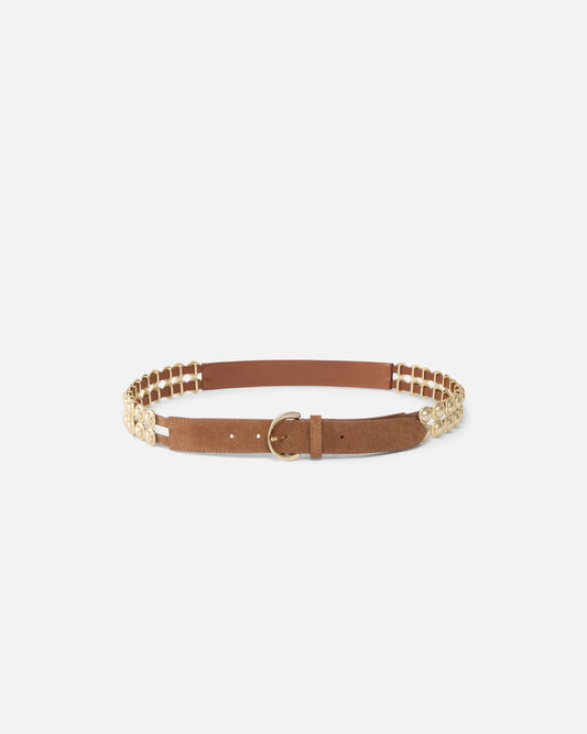 Leather belt with metal embellishments, 3 cm