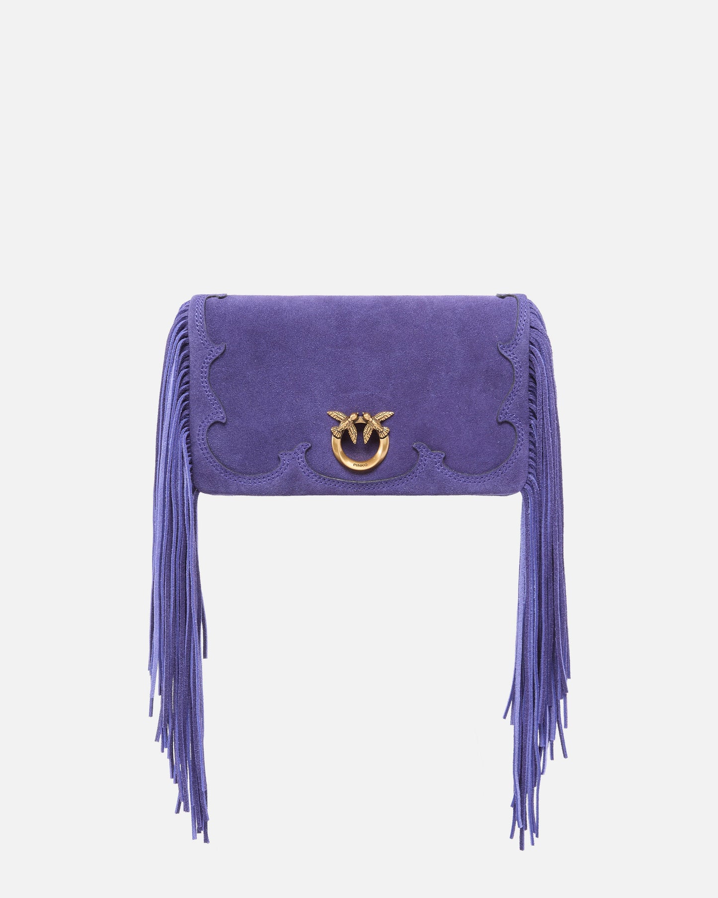 Love Bag Click Soft Horizontal Mini crossbody clutch in suede with fringing