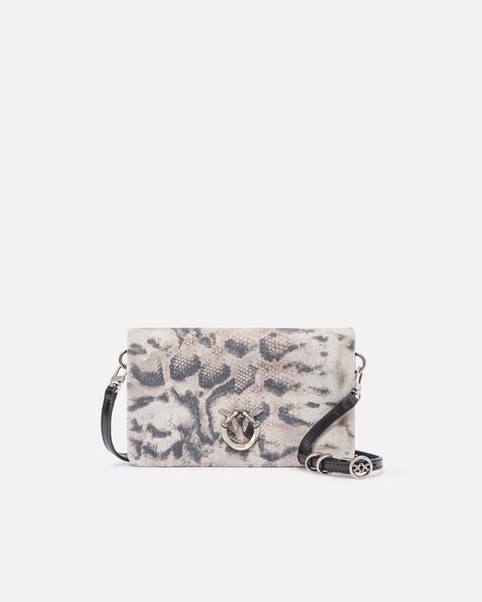 Love Bag Click Soft Horizontal Mini crossbody clutch in python-print suede