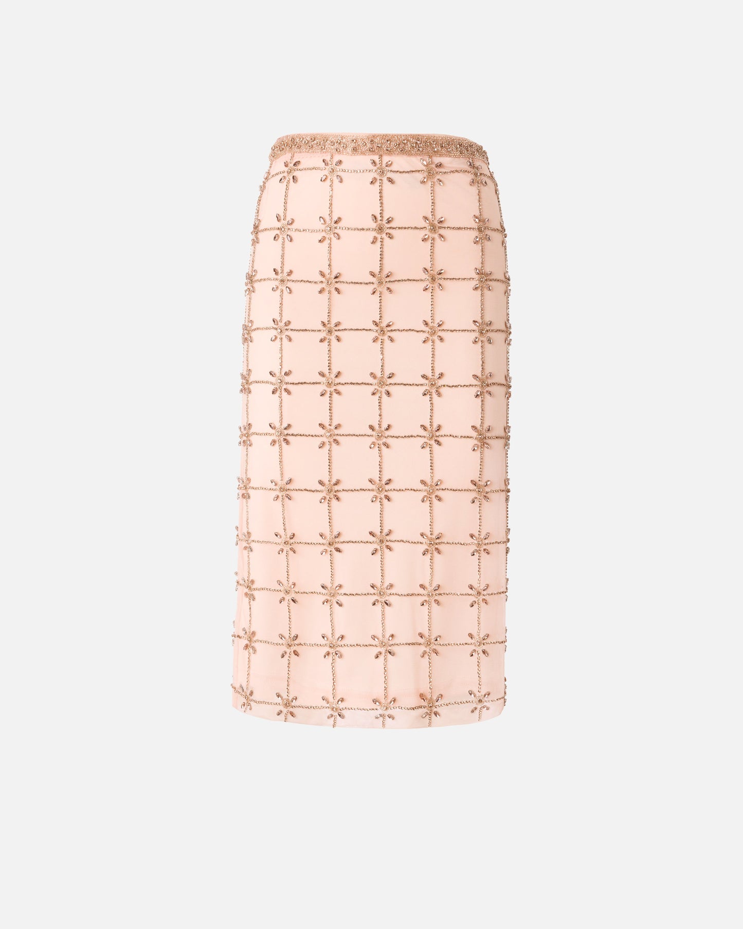 Mesh calf-length skirt with crystals