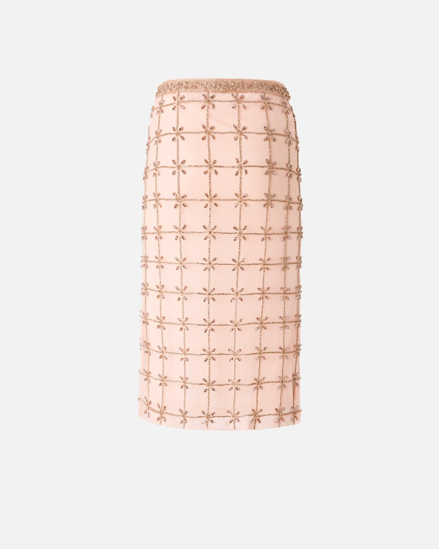 Mesh calf-length skirt with crystals