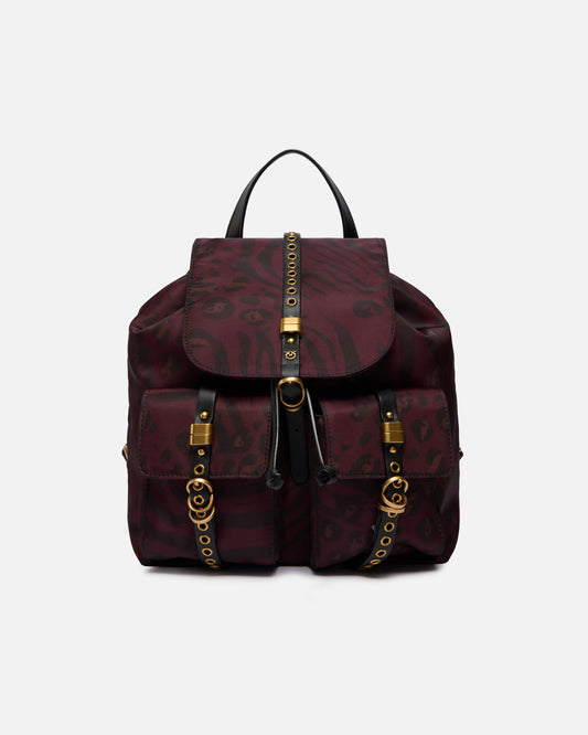 Medium nylon backpack with animal print