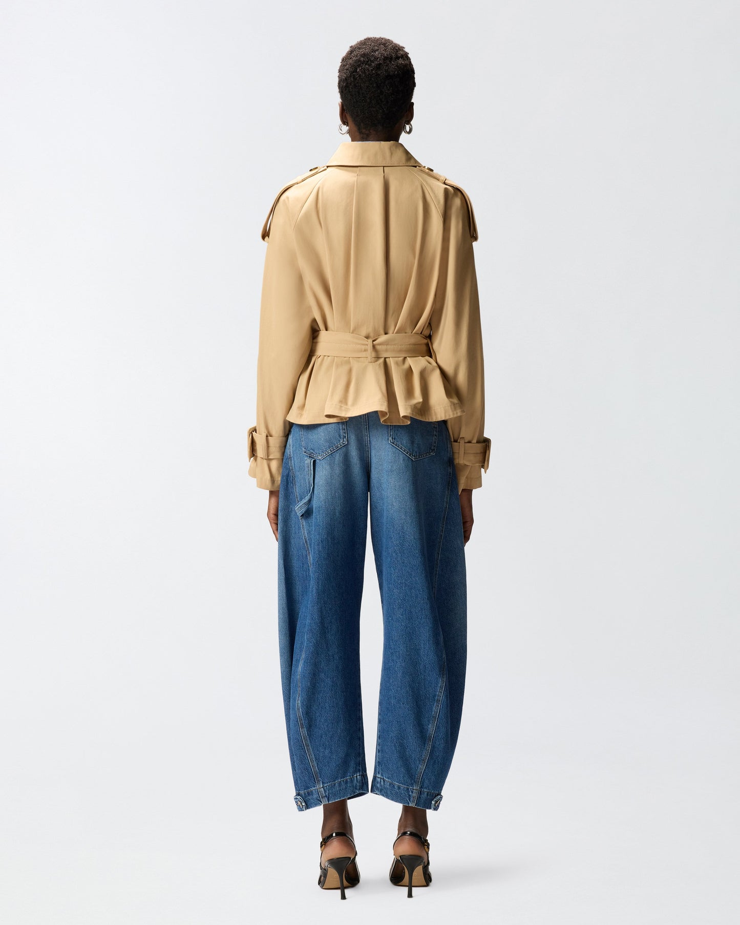 Short cotton trench coat with belt