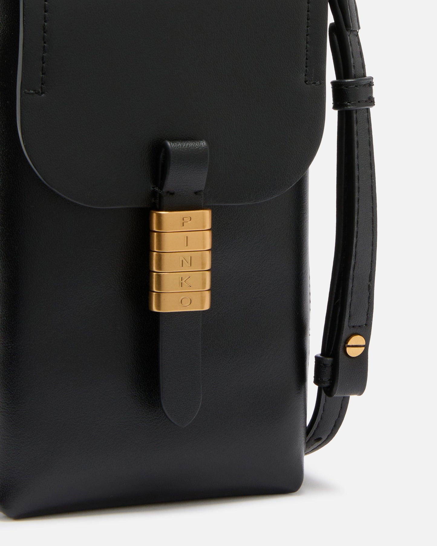 Leather smartphone case with shoulder strap and logo