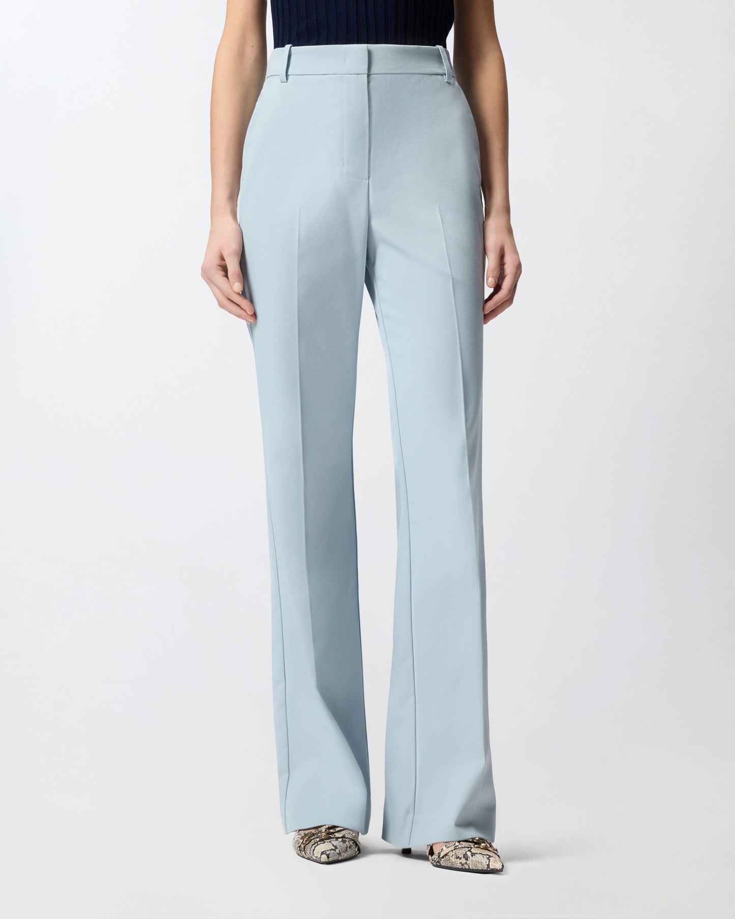 Flared trousers with pressed pleat detail