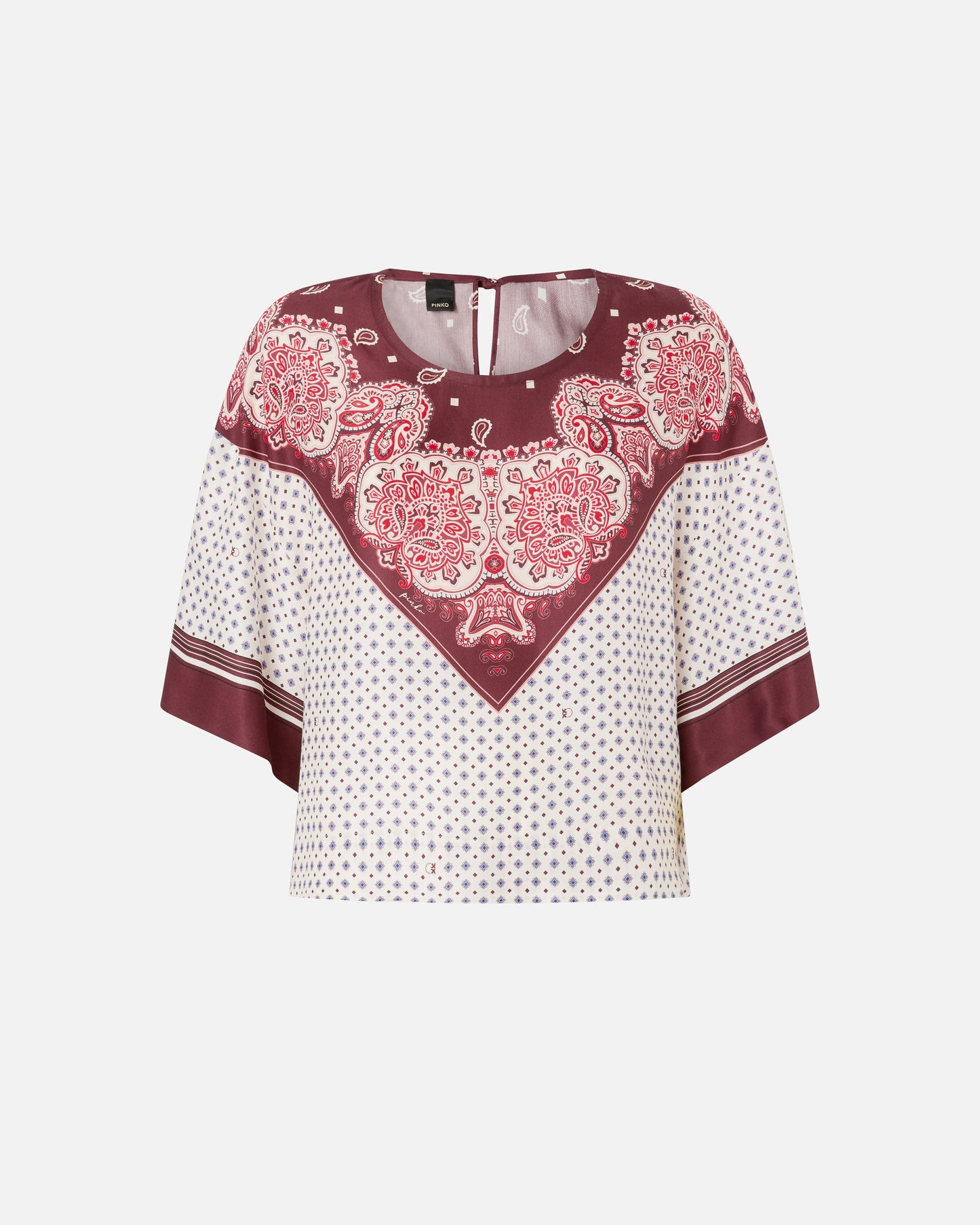 Blouse with tie motif and placed print