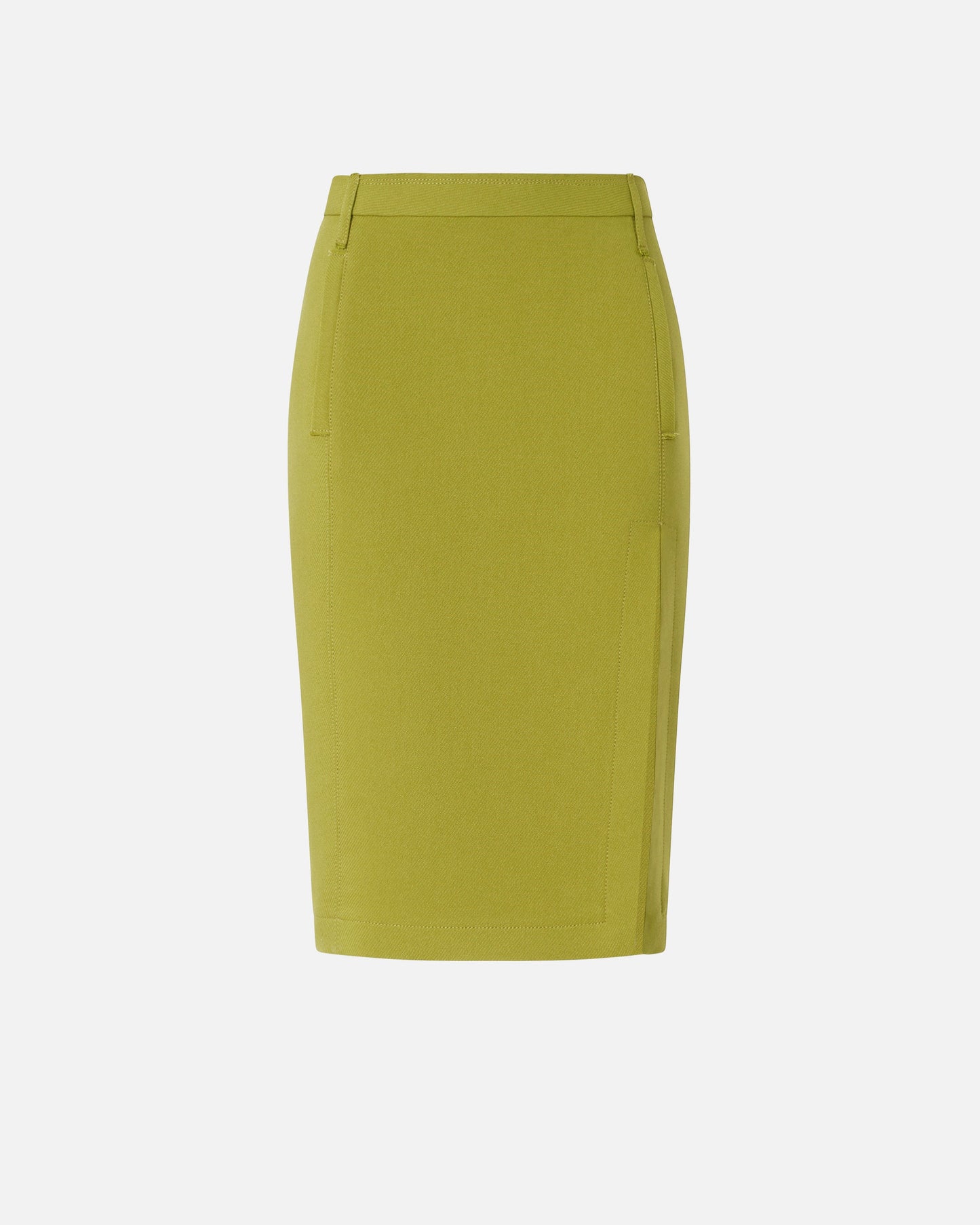 Slim-fitting calf-length skirt with slit