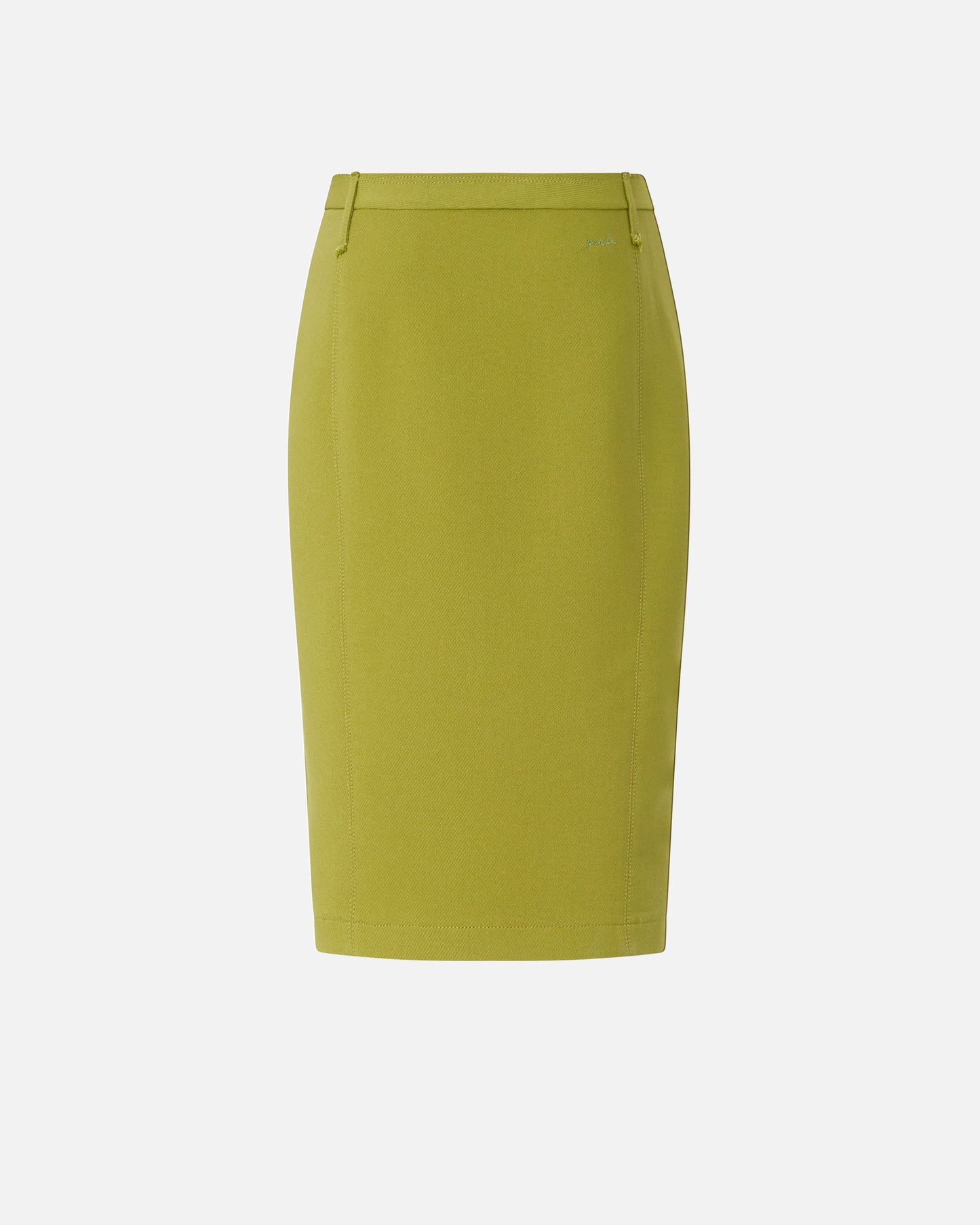 Slim-fitting calf-length skirt with slit