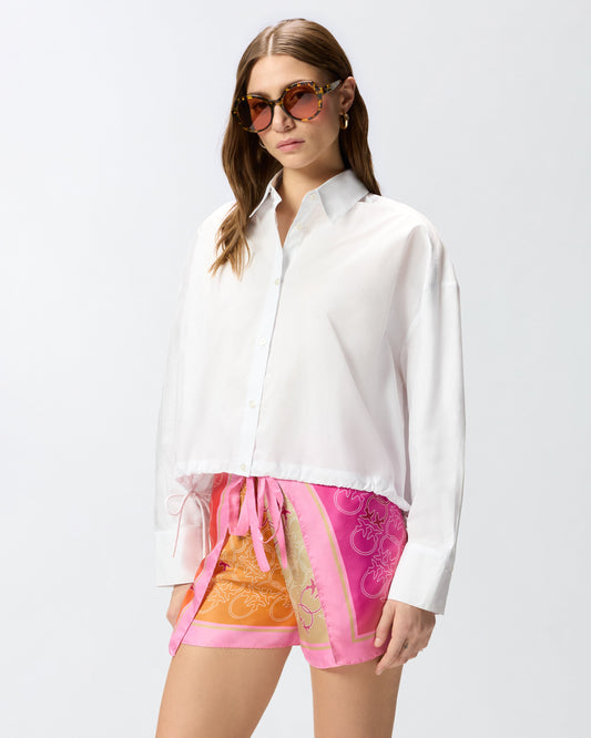 Cropped shirt in striped cotton with logo