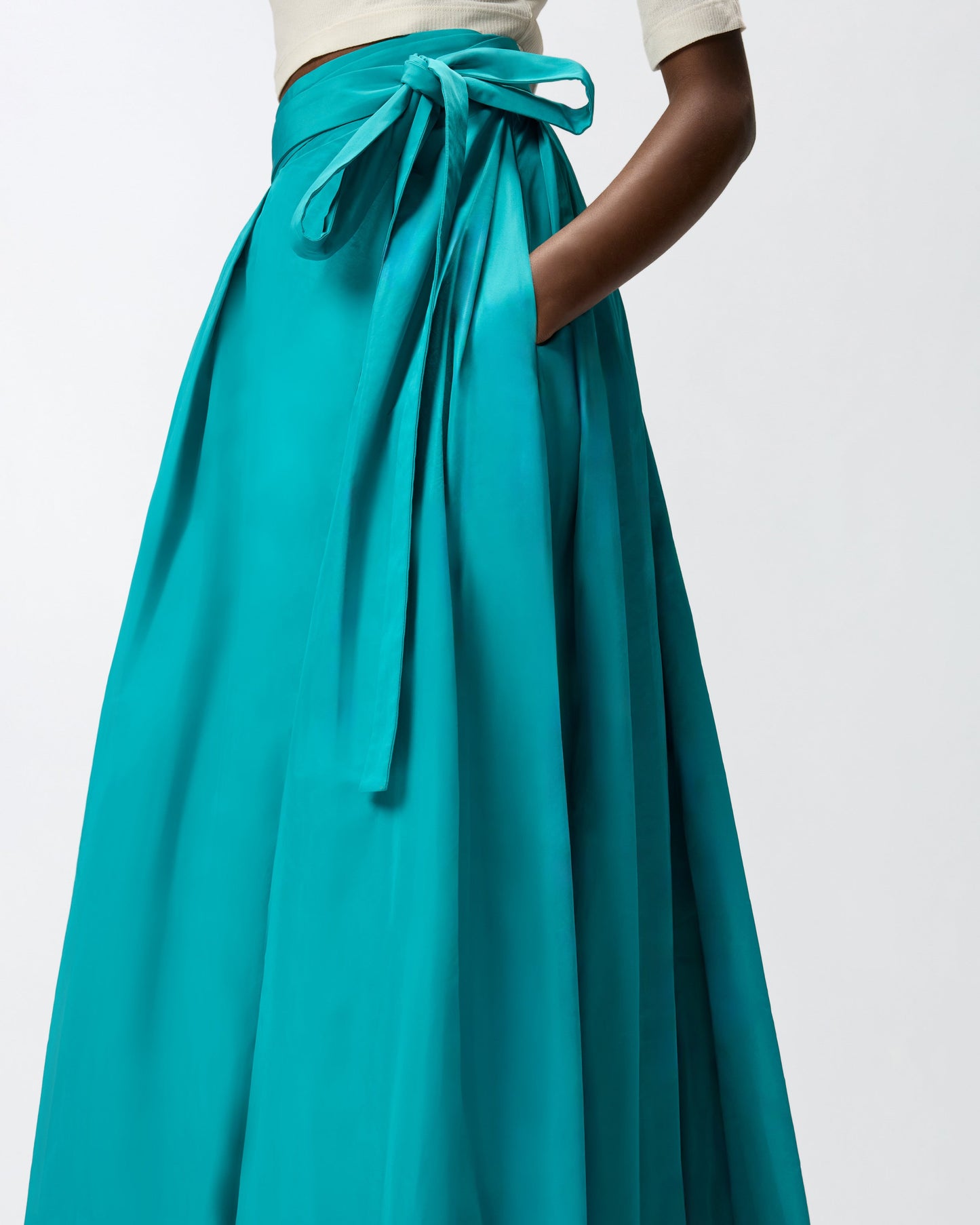 Long wrap skirt with bow
