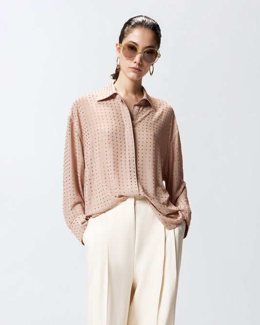 Rhinestoned georgette shirt
