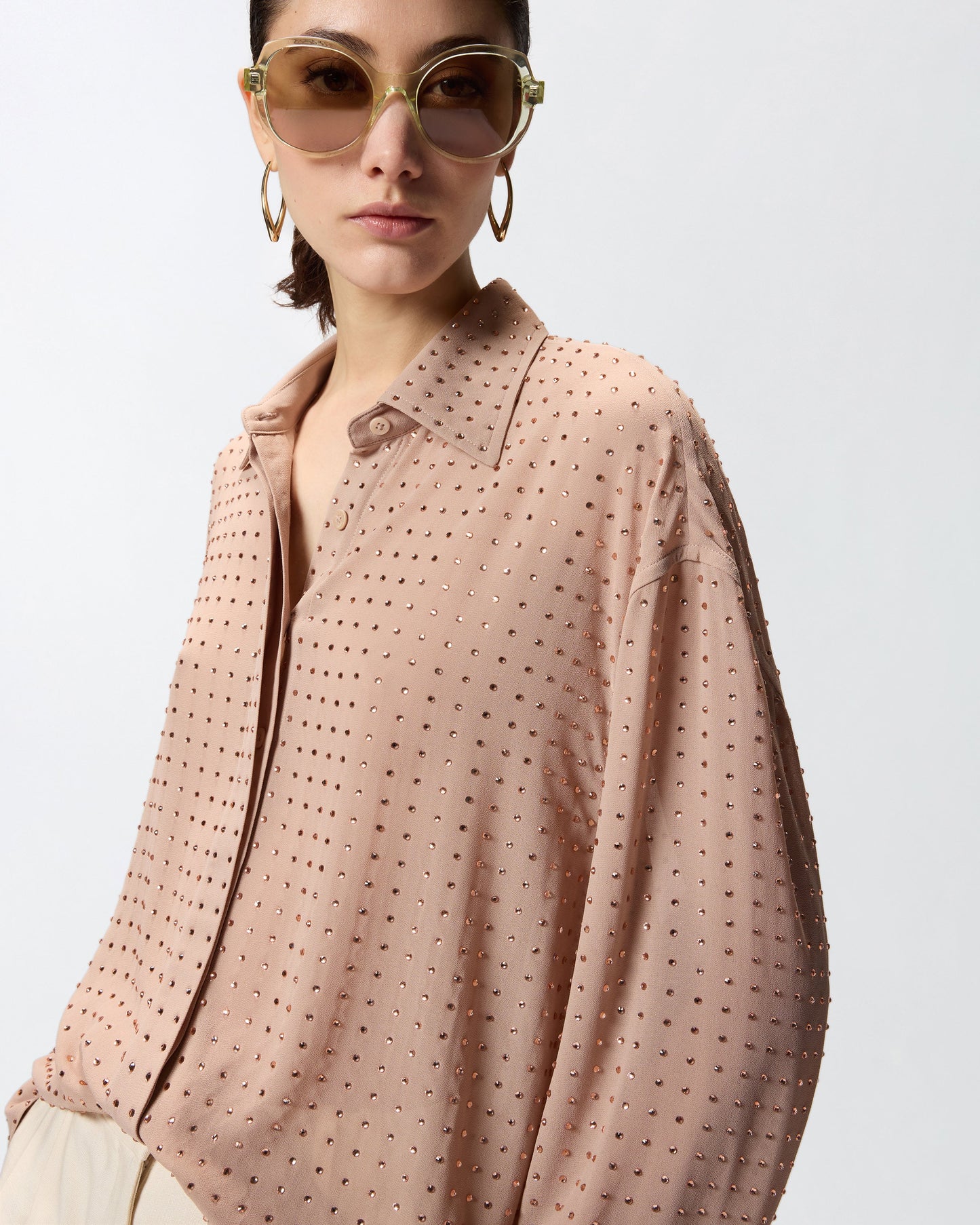 Rhinestoned georgette shirt