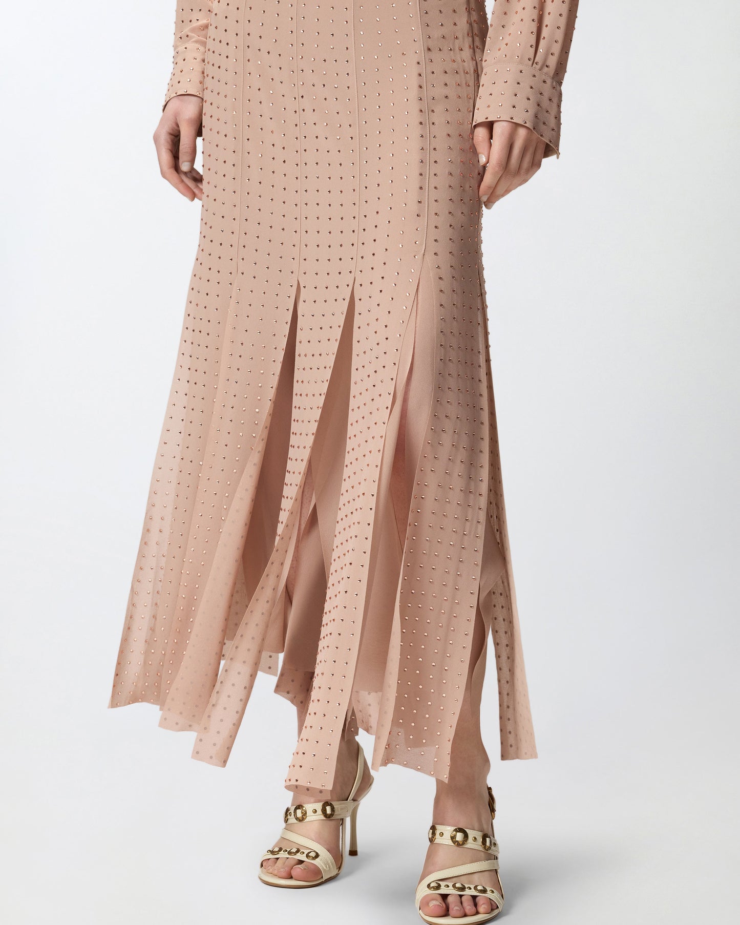Midi skirt with fringes and rhinestones
