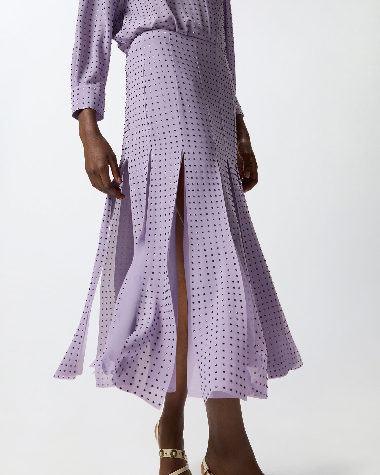 Midi skirt with fringes and rhinestones