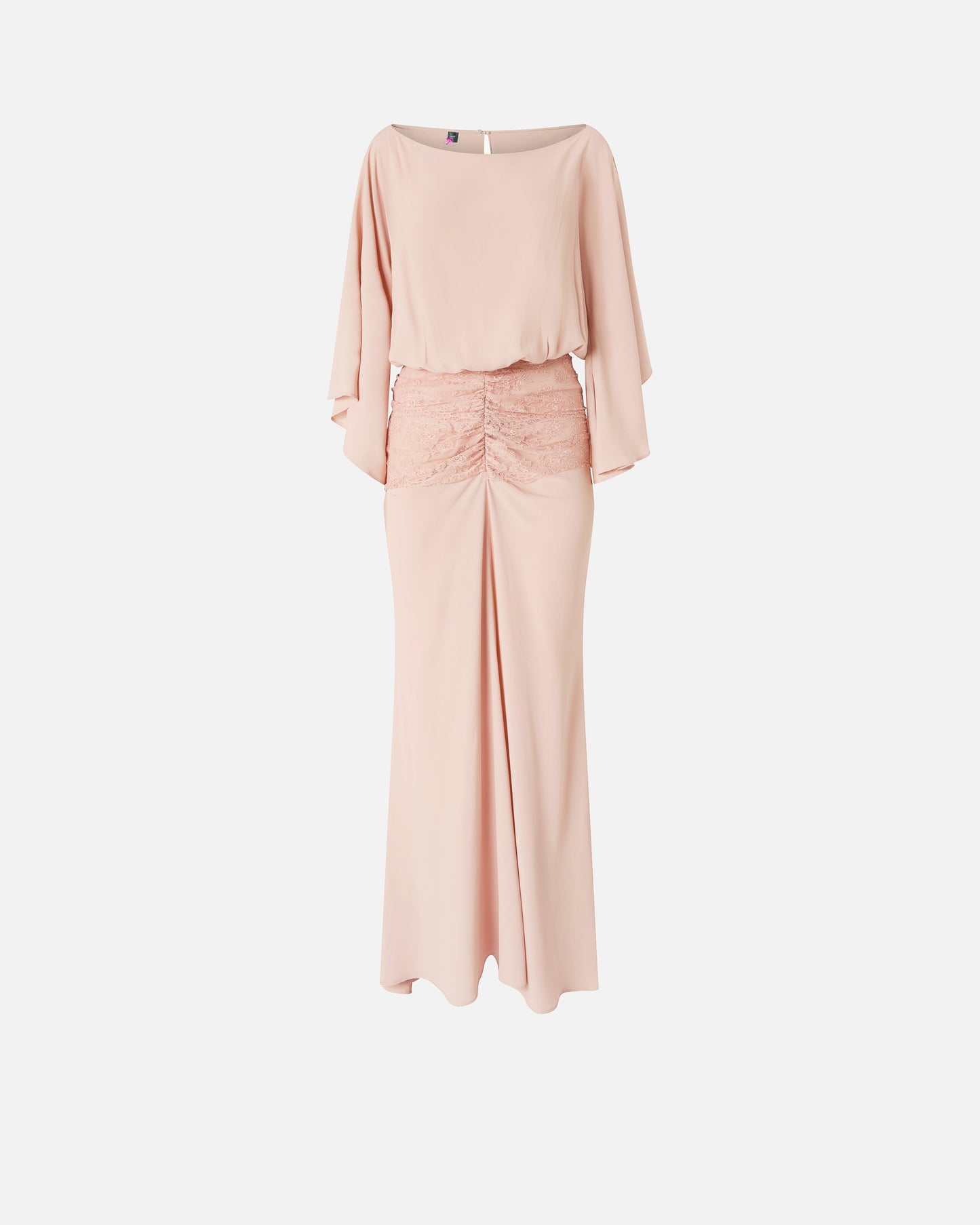 Long dress with draping and lace