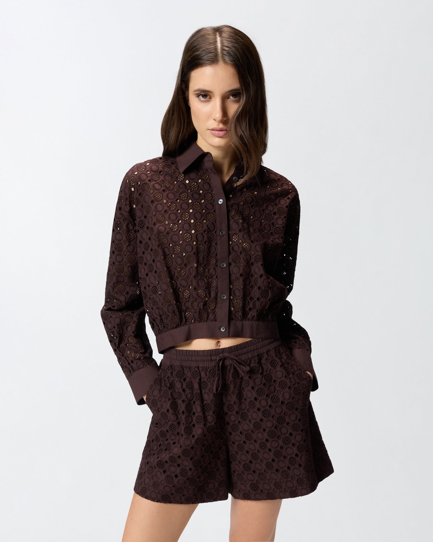 Cropped shirt with broderie anglaise