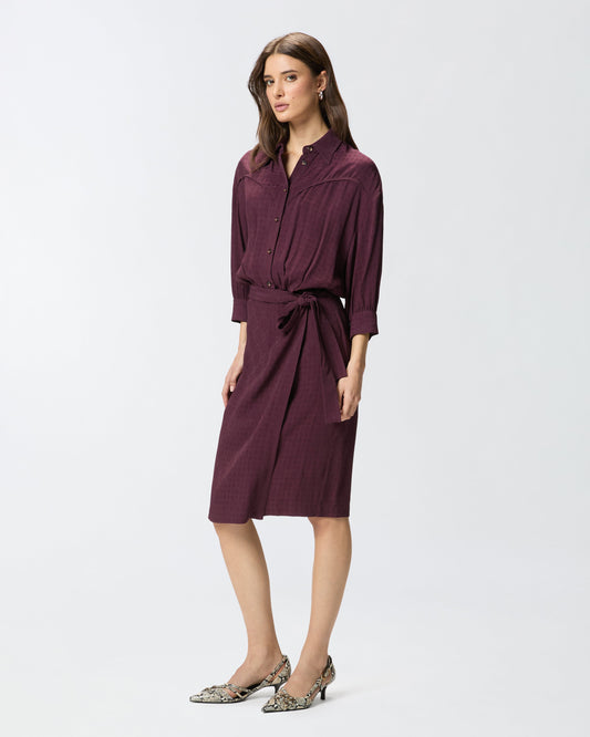Midi dress with shirt-style top and belt
