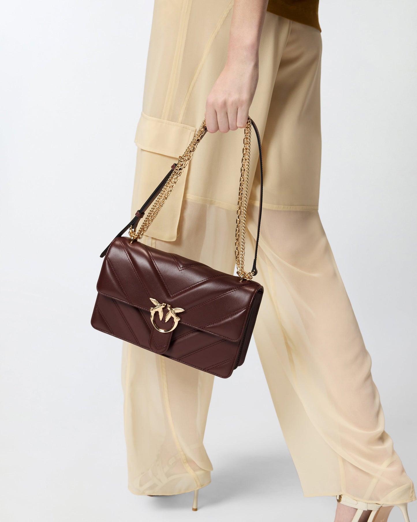 Love Bag One medium shoulder bag in chevron leather and nappa with triple chain