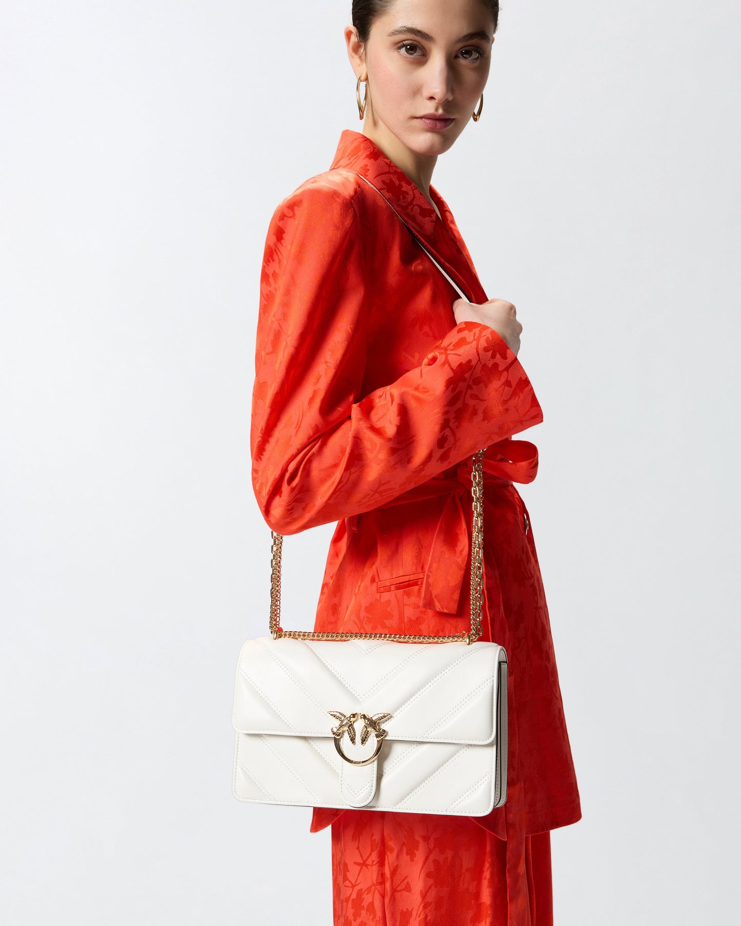Love Bag One medium shoulder bag in chevron leather and nappa with triple chain