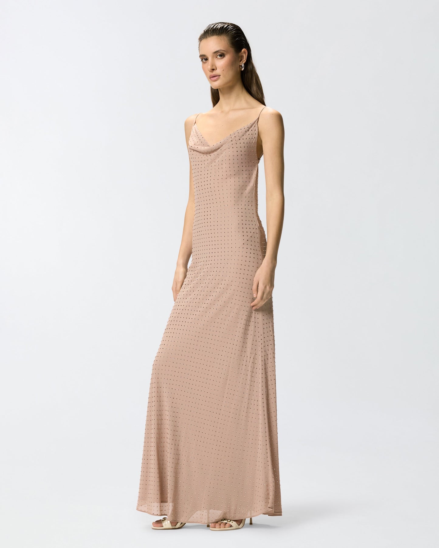 Long slip dress with rhinestones