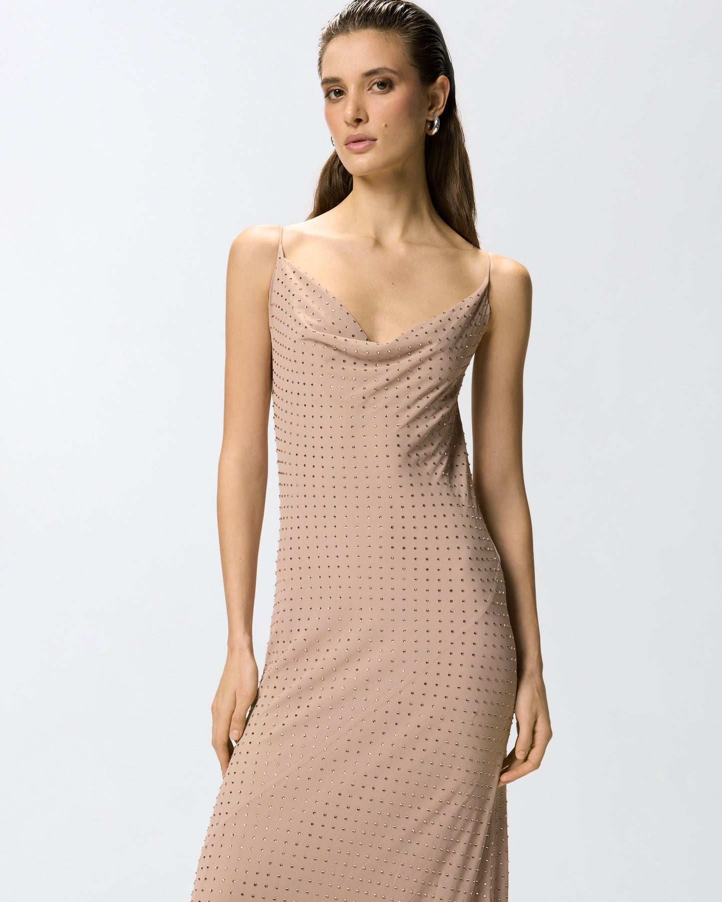 Long slip dress with rhinestones