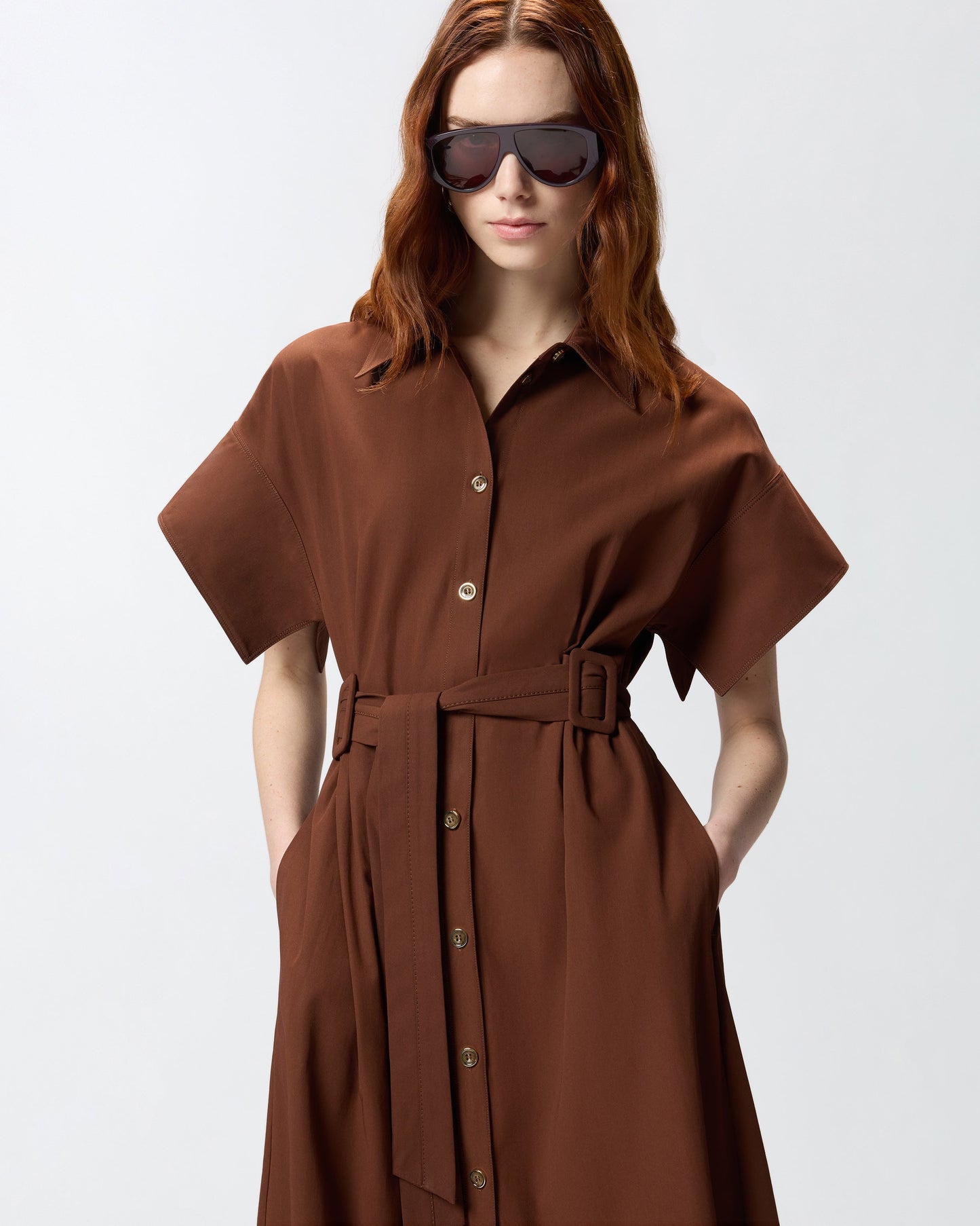 Midi shirt dress with belt
