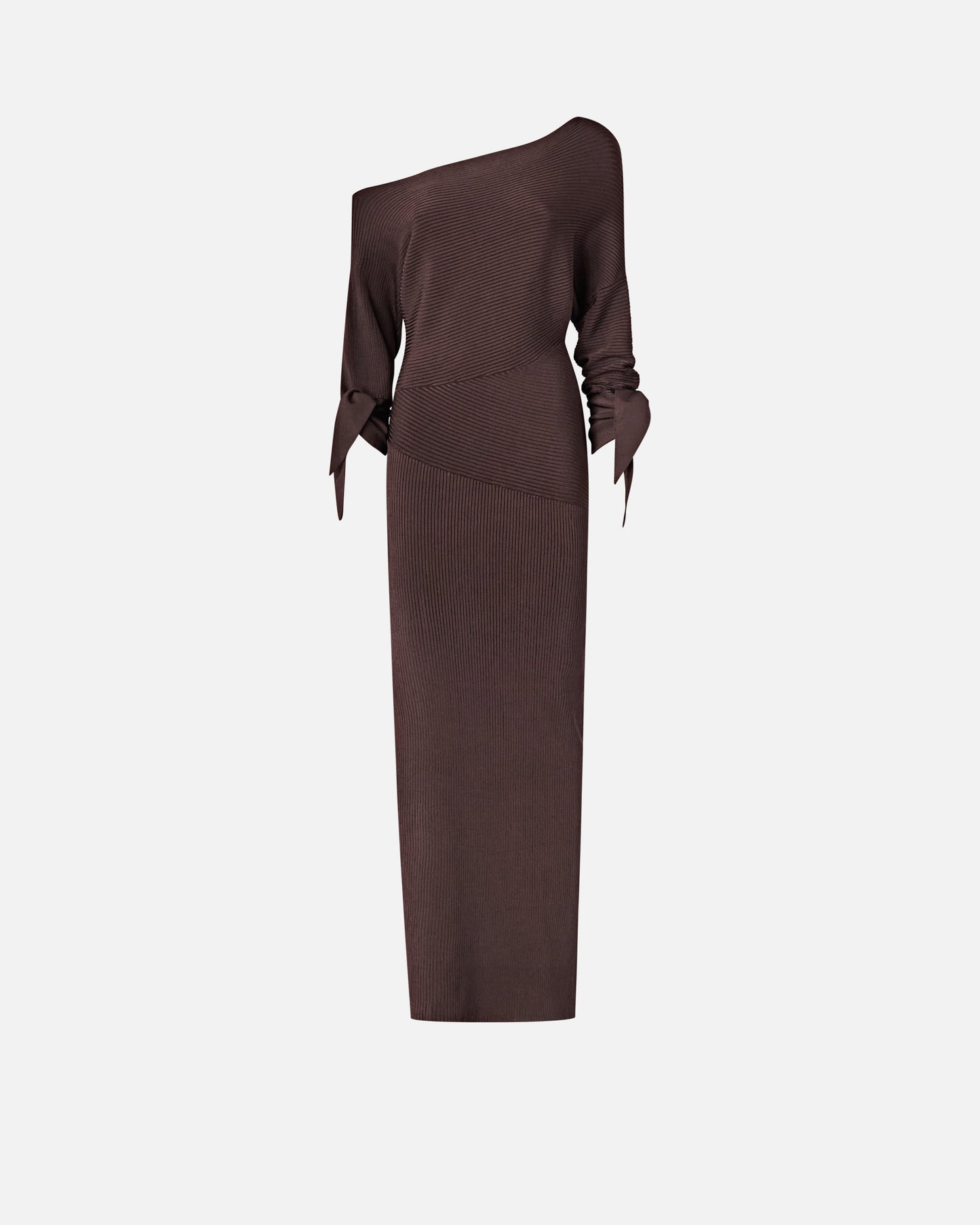 Long rib-knit dress with asymmetrical neckline