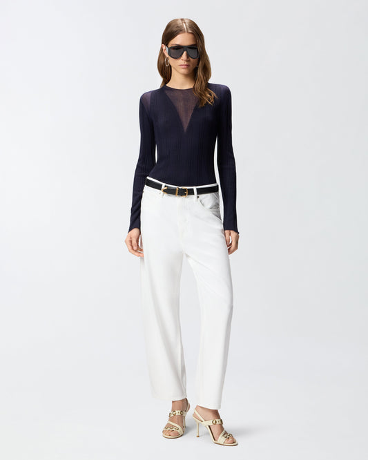 Lightweight ribbed sweater with sheer details