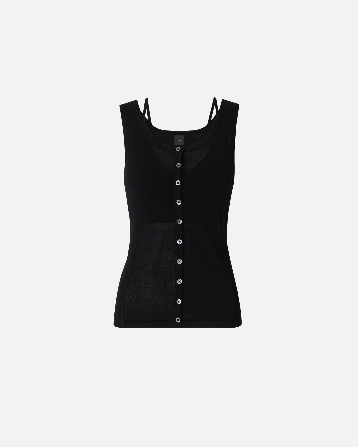 Knitted vest top with mother-of-pearl buttons