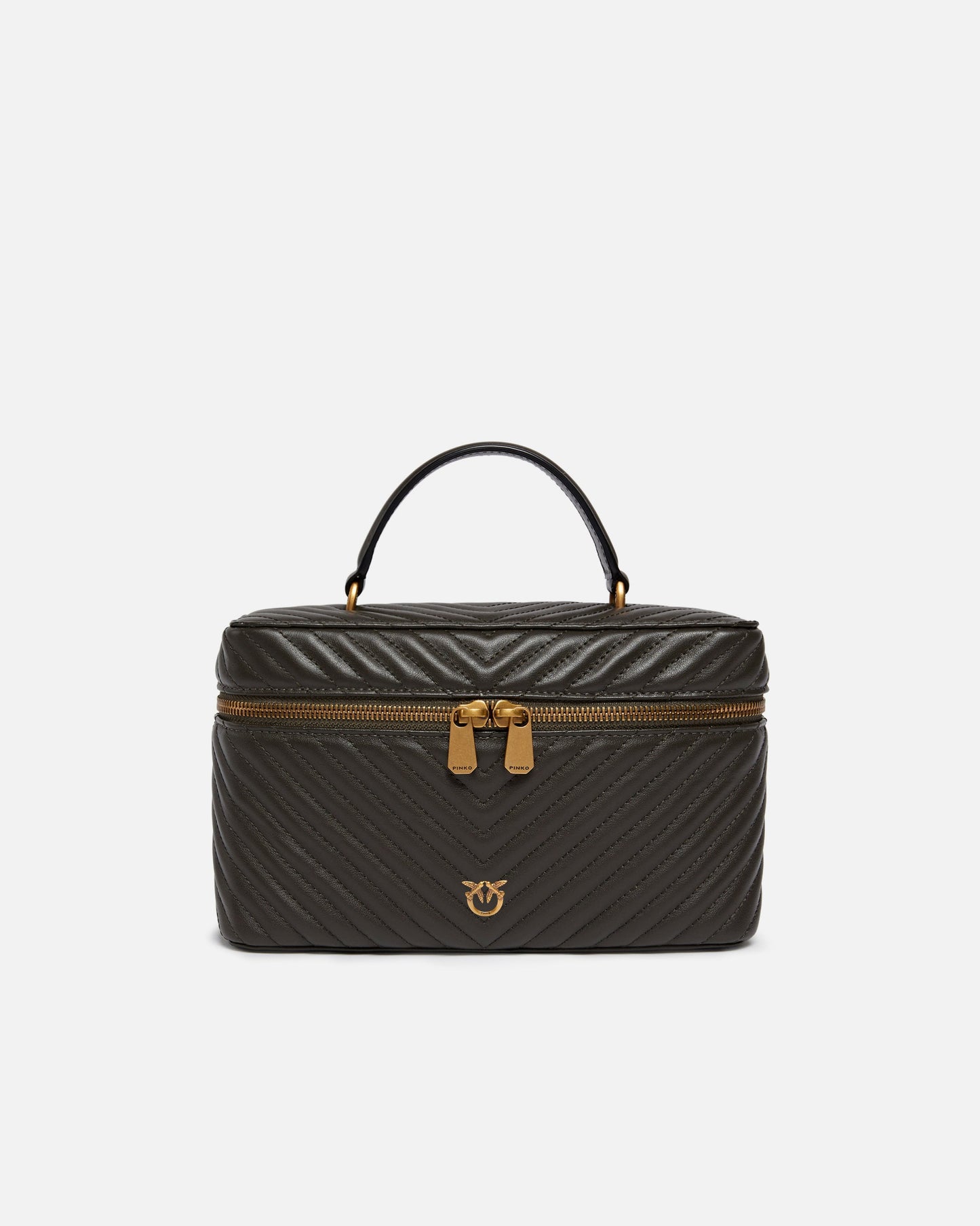 Medium beauty case with shoulder strap in chevron nappa