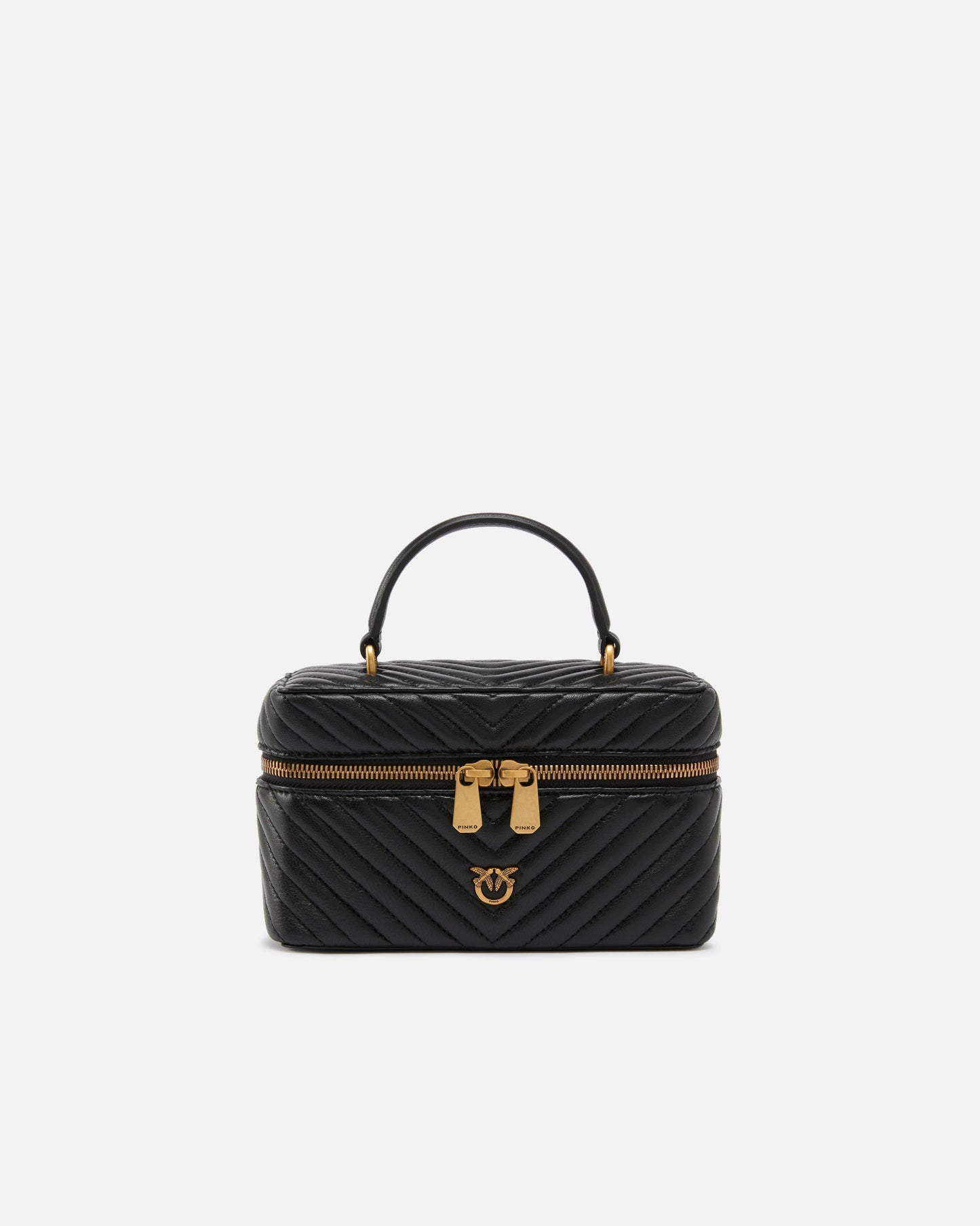 Small beauty case with shoulder strap in chevron nappa