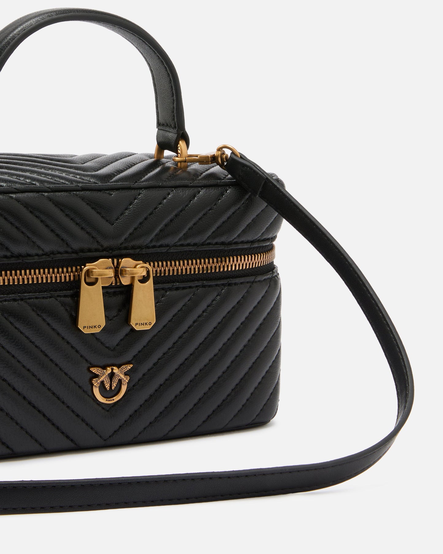 Small beauty case with shoulder strap in chevron nappa