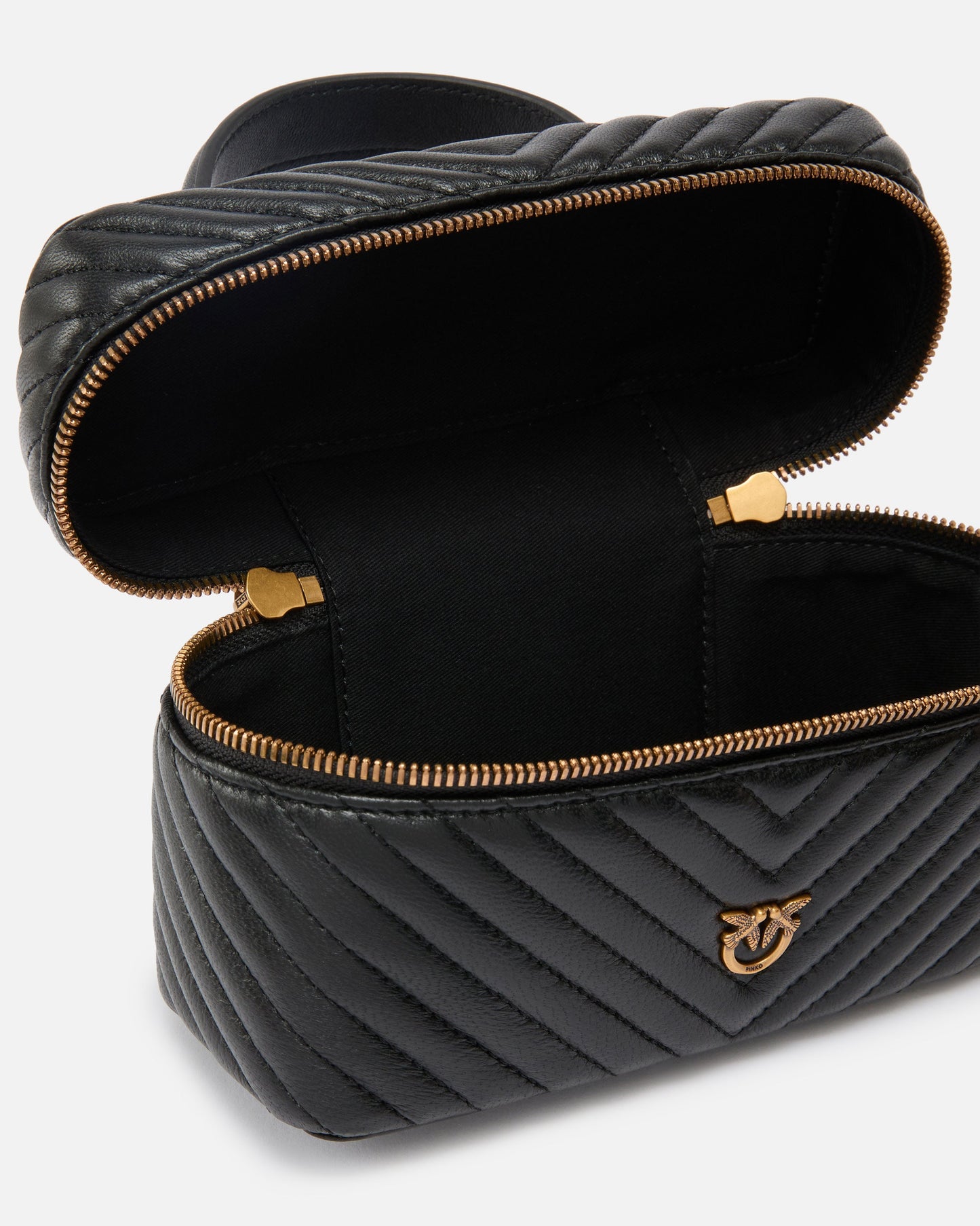 Small beauty case with shoulder strap in chevron nappa