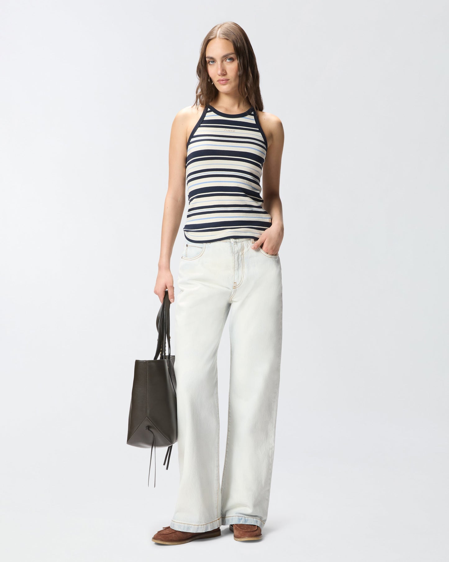 Jeans with contrasting fold-down waist