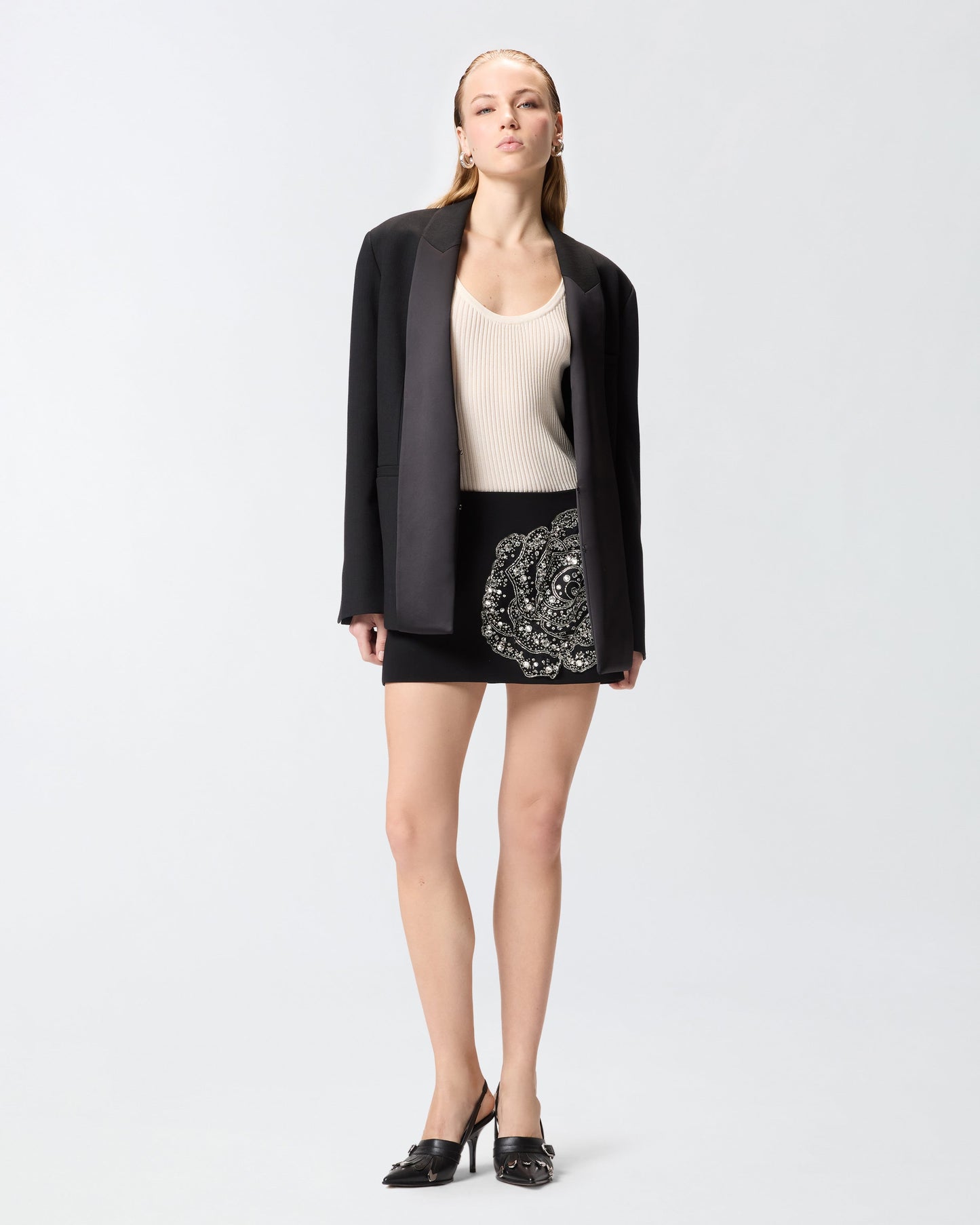 Slub fabric jacket with satin lapels
