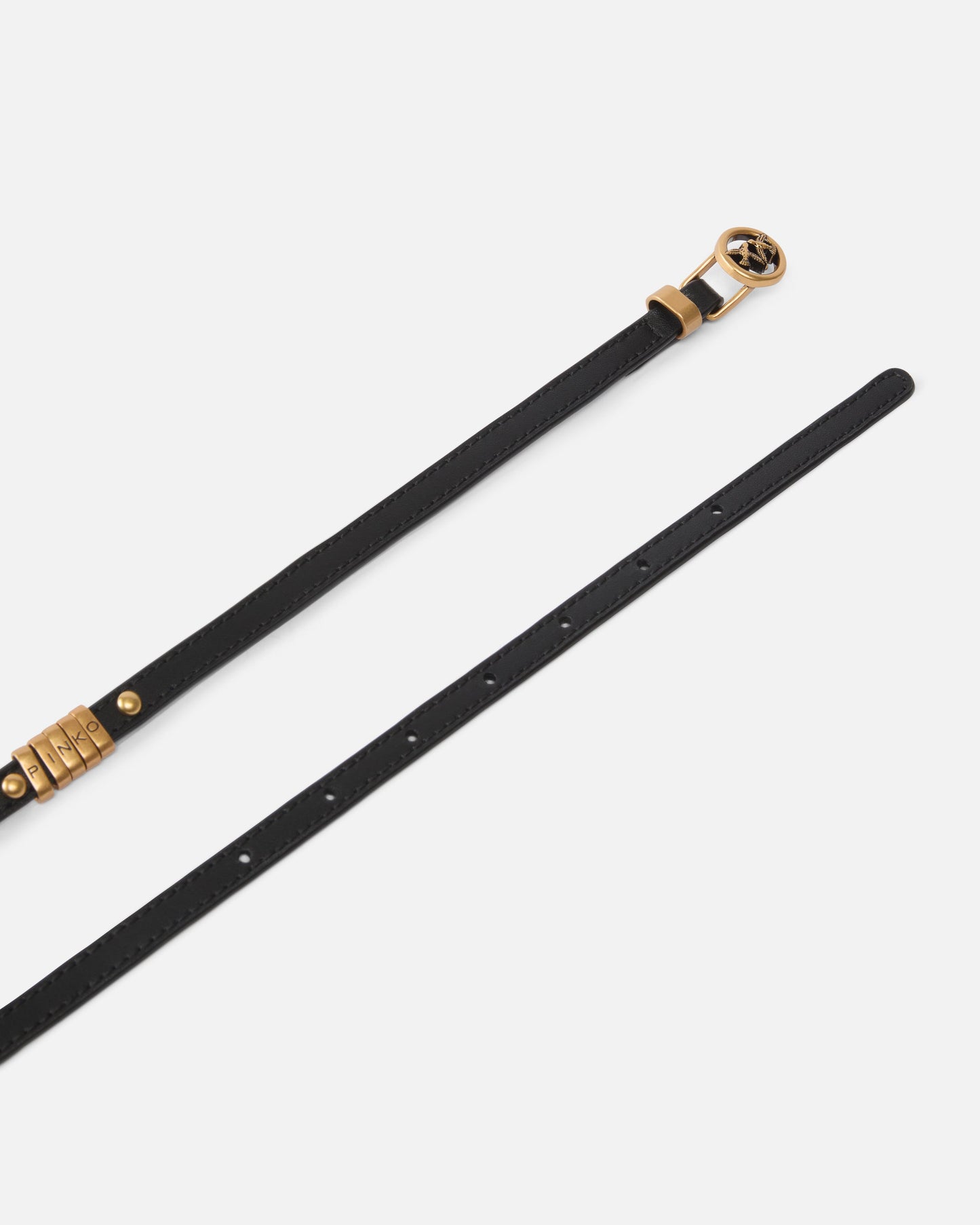 Double-wrap leather belt with studs and branded rings, 1 cm