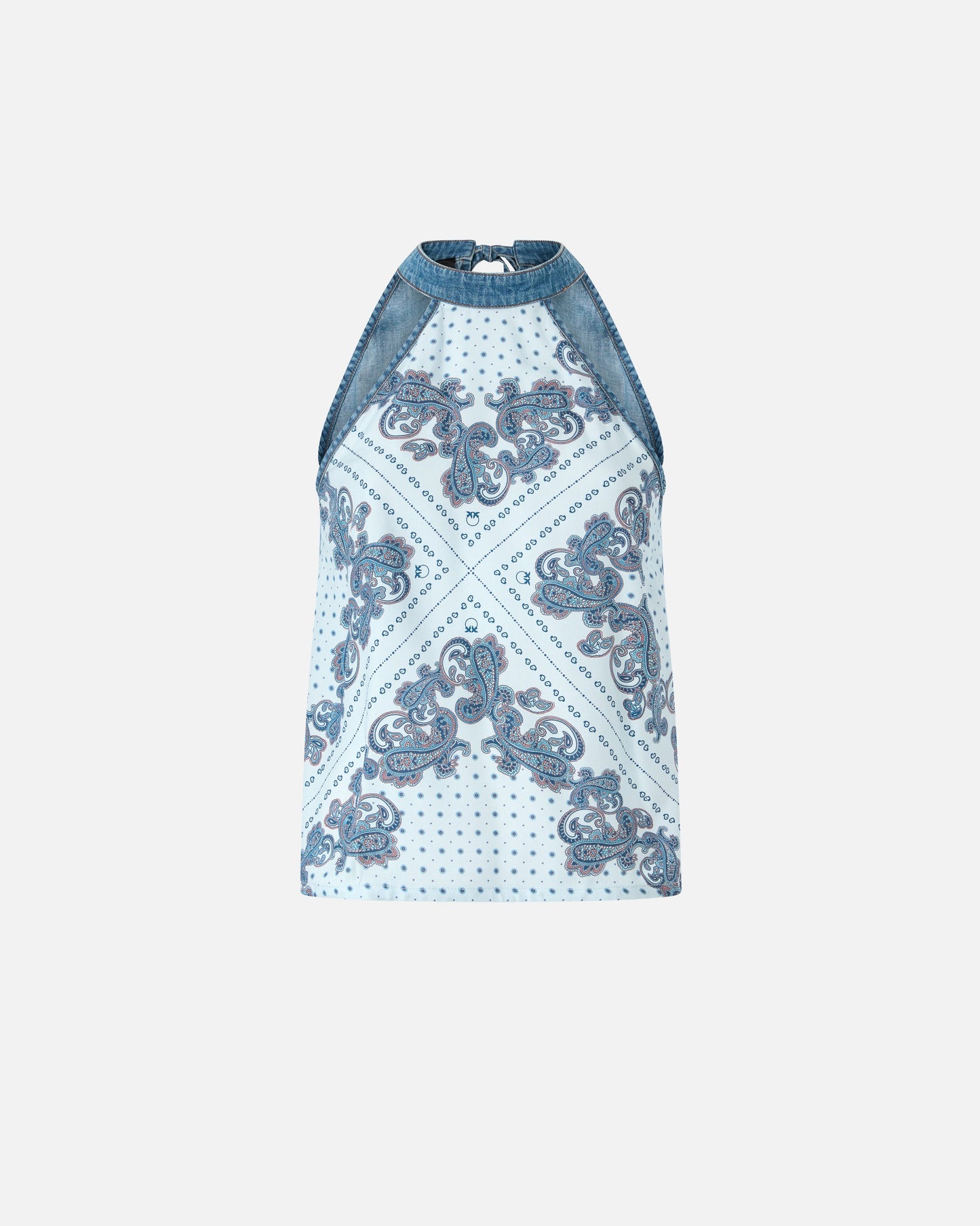 Denim top with scarf print