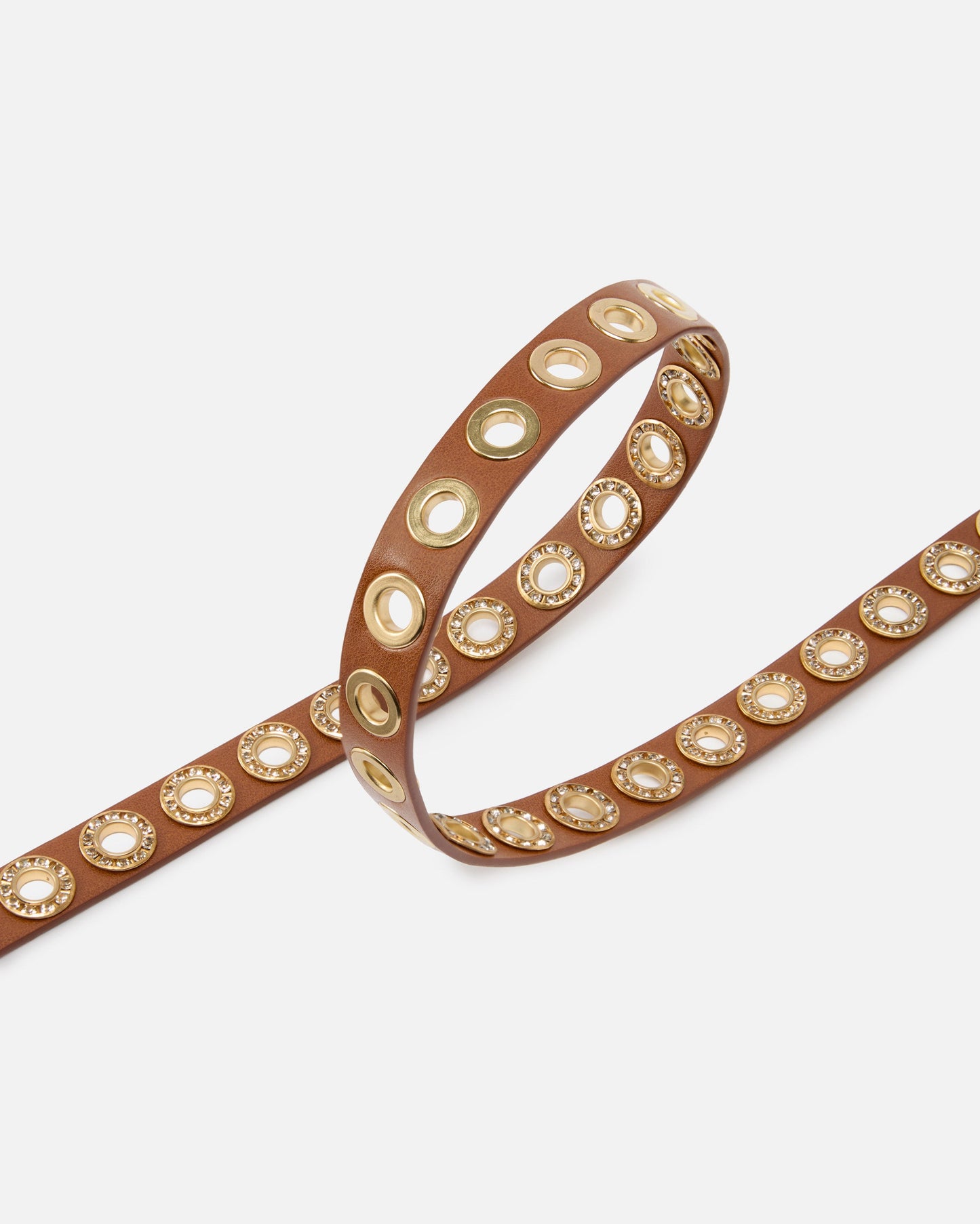 Leather belt with jewel eyelets, 2cm