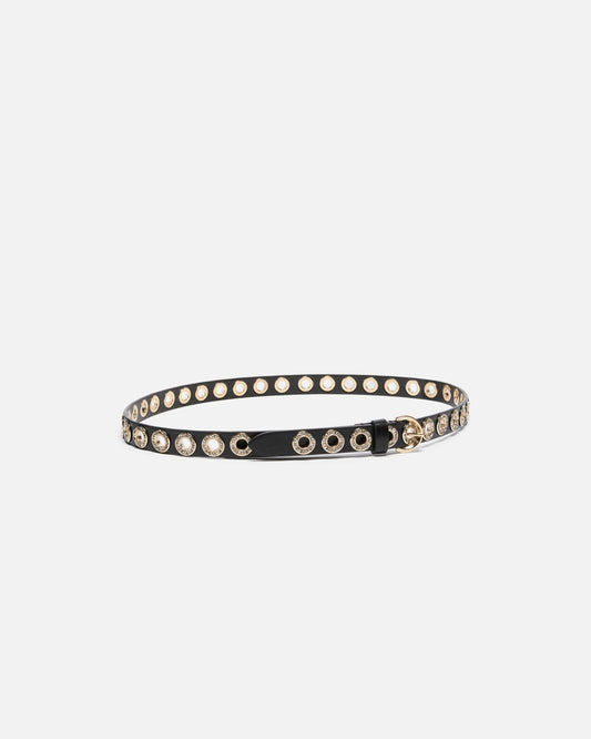Leather belt with jewel eyelets, 2cm