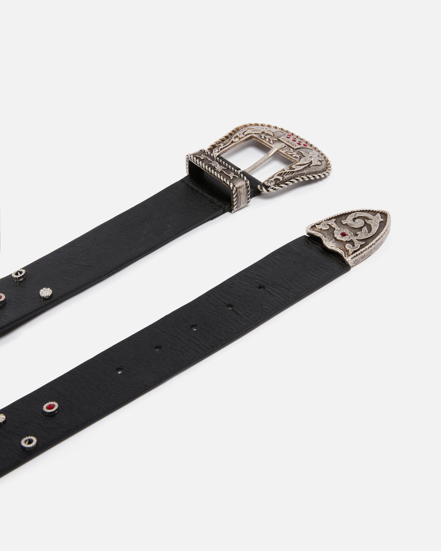 Leather belt with studs, 4 cm