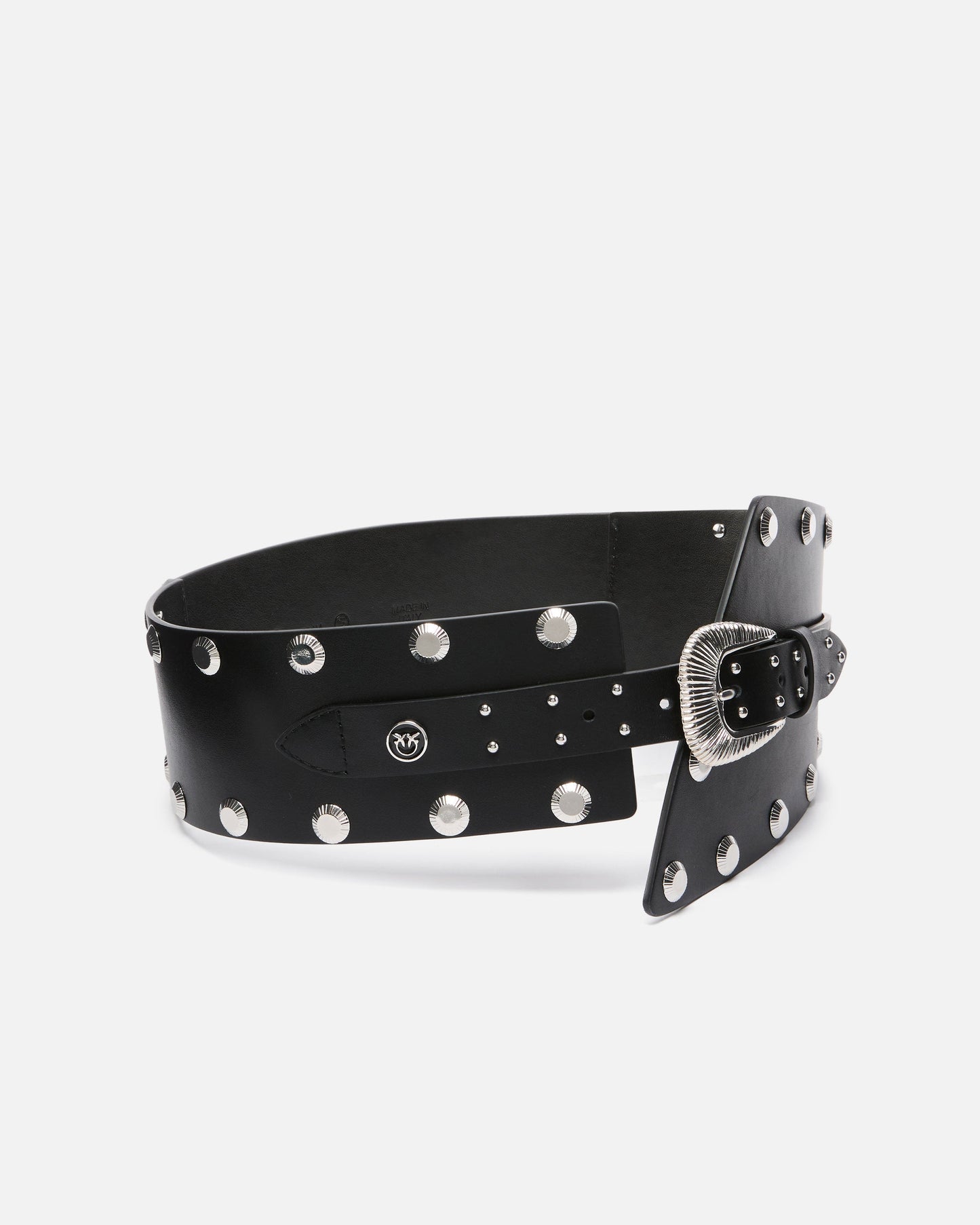 Leather belt with studs and strap, 15 cm