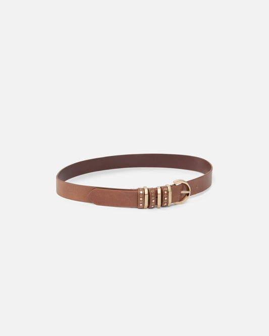 Shiny leather belt with metal loops, 3 cm