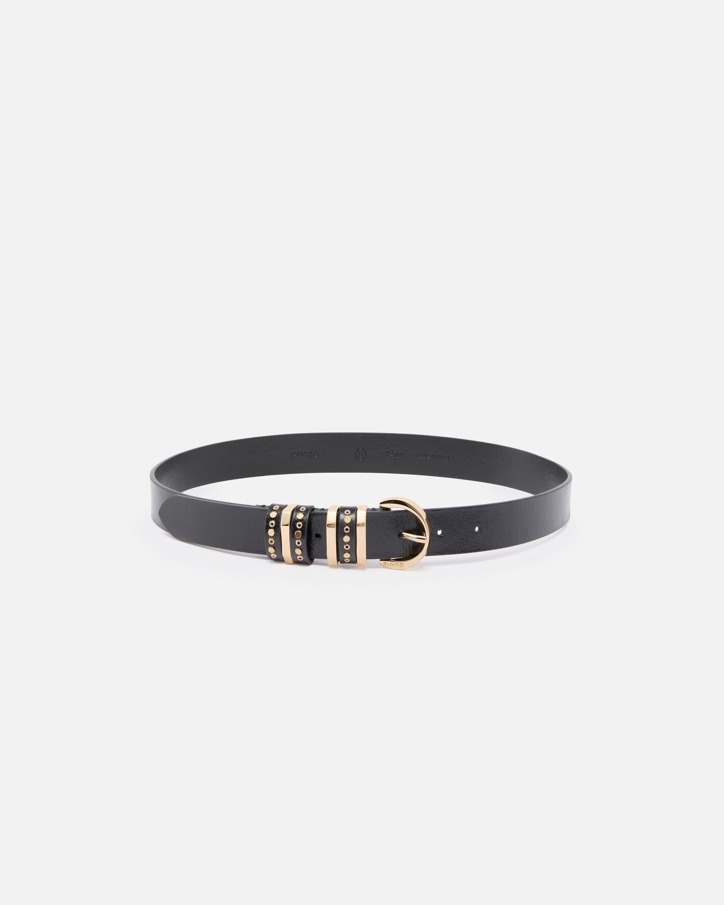 Shiny leather belt with metal loops, 3 cm