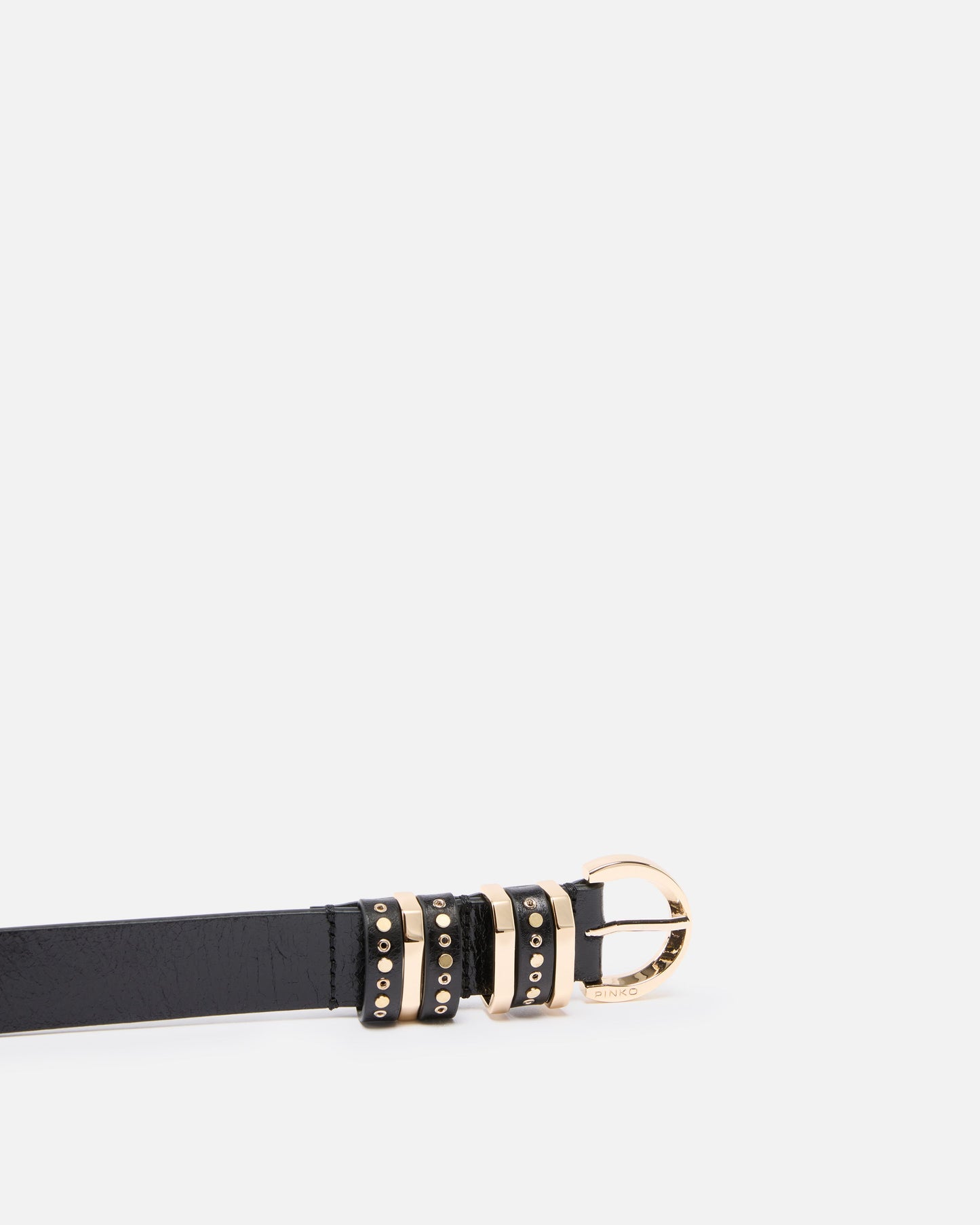 Shiny leather belt with metal loops, 3 cm