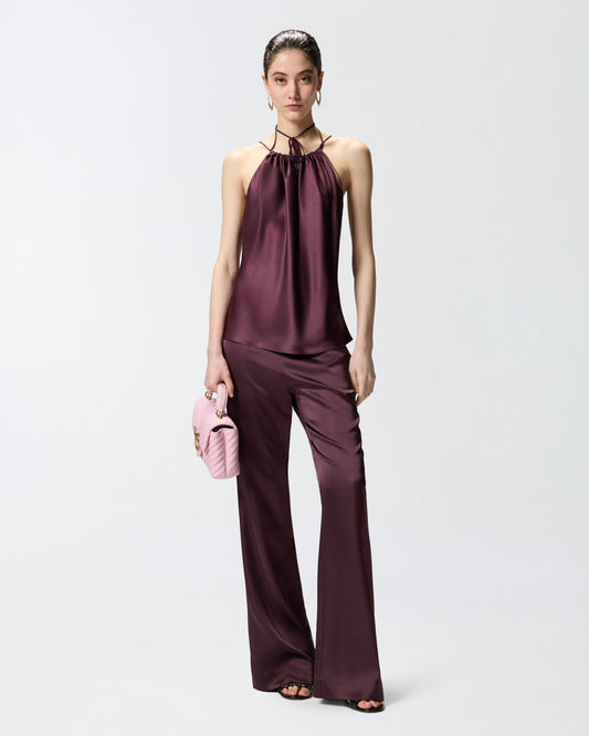 Flared trousers in satin