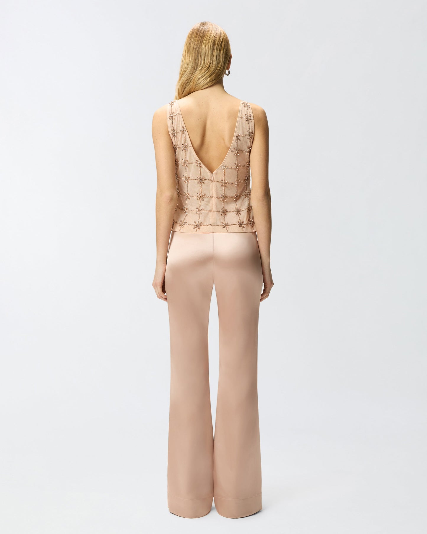 Sleeveless tulle top with crystals