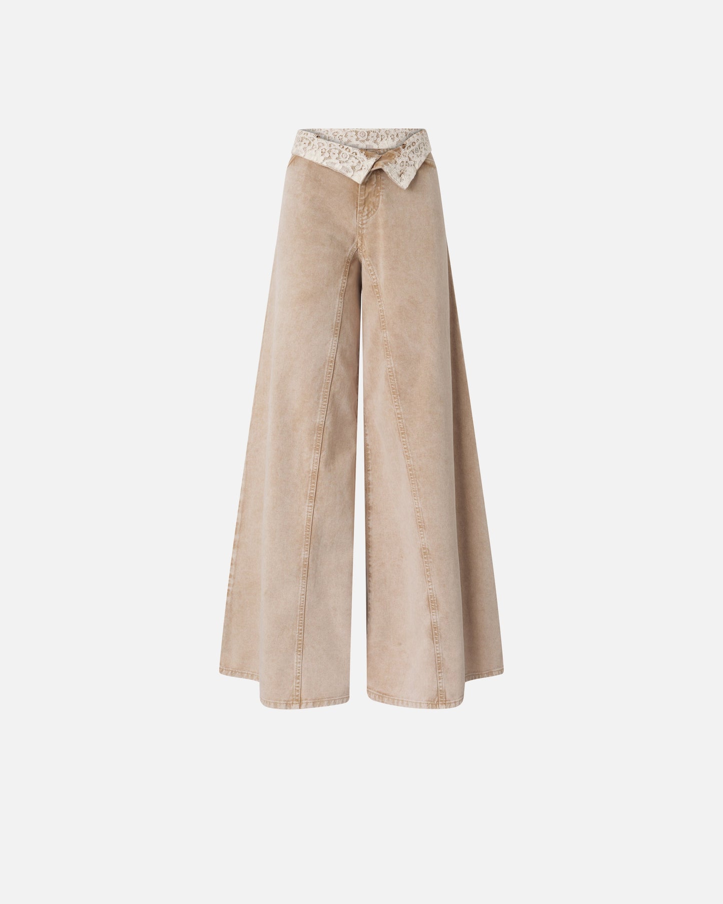 Brown jeans with lace at the waist