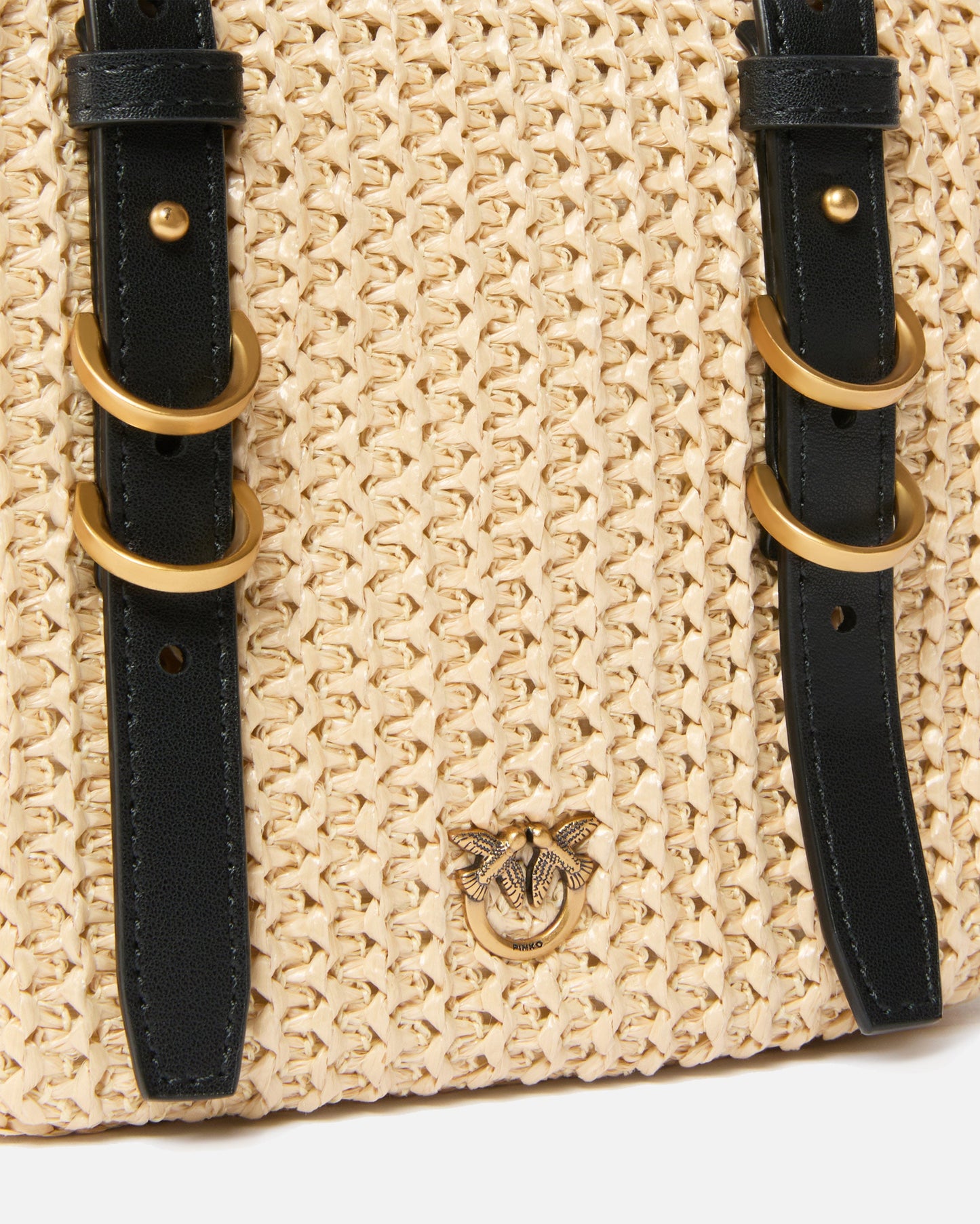 Raffia and leather shoulder bag
