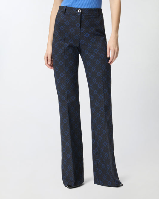 Trousers with a geometric and floral motif